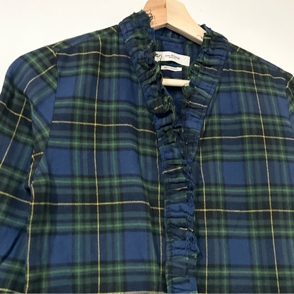 Isabel Marant‎ Etoile Awendy Checked Ruffled Shirt Blue Green Plaid 2 - Picture 5 of 8